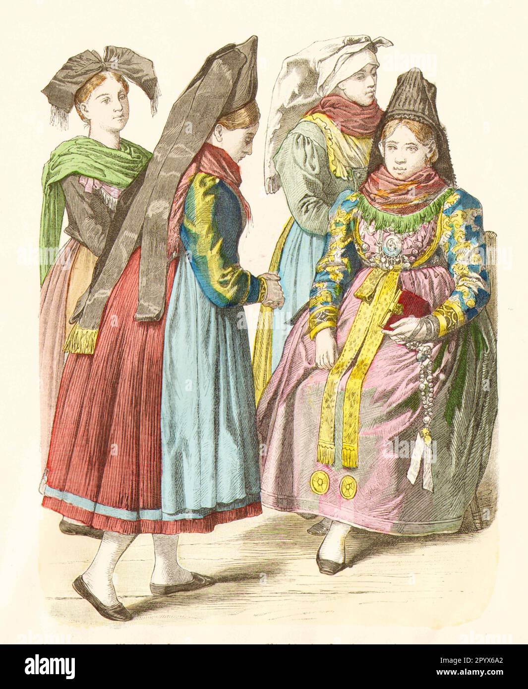 Donne di Breisgau / Wittichhausen in vestito d'epoca, ca. 1850. [traduzione automatica] Foto Stock
