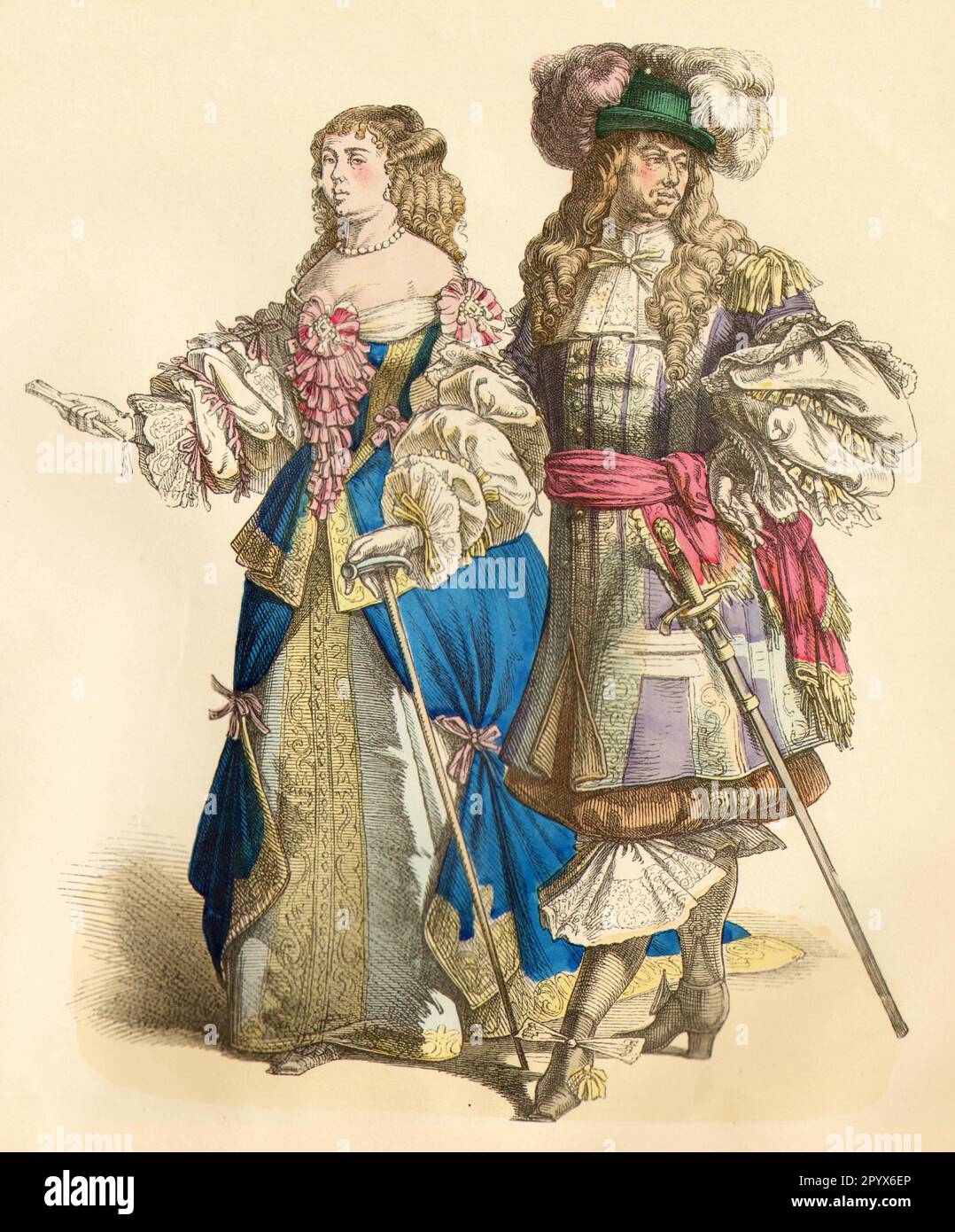 Nobildonna francese in abito cortese, ultimo terzo del 17th ° secolo. [traduzione automatica] Foto Stock
