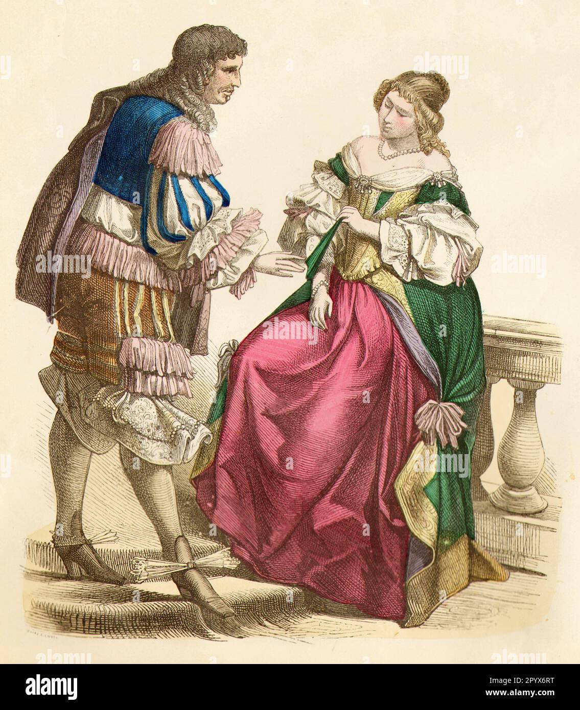 Nobildonna francese in abito cortese, ultimo terzo del 17th ° secolo. [traduzione automatica] Foto Stock