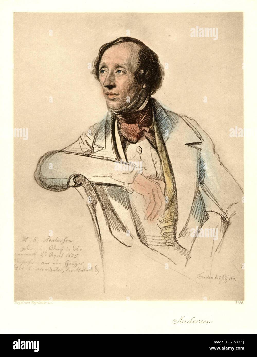 Hans Christian Andersen (1805-1875), scrittore danese. Disegno di Carl Christian Vogel von Vogelstein. Foto: Heliogravure, Corpus Imaginum, Hanfstaengl Collection. [traduzione automatica] Foto Stock