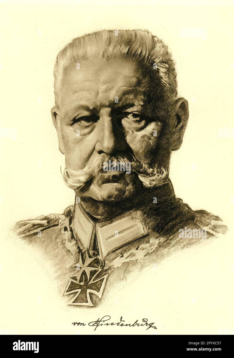 Paul von Benekendorff und Hindenburg (1847-1934), Maresciallo generale e Presidente del Reich. Disegno di Carl Josef Bauer. Immagine non visualizzata. Foto Stock