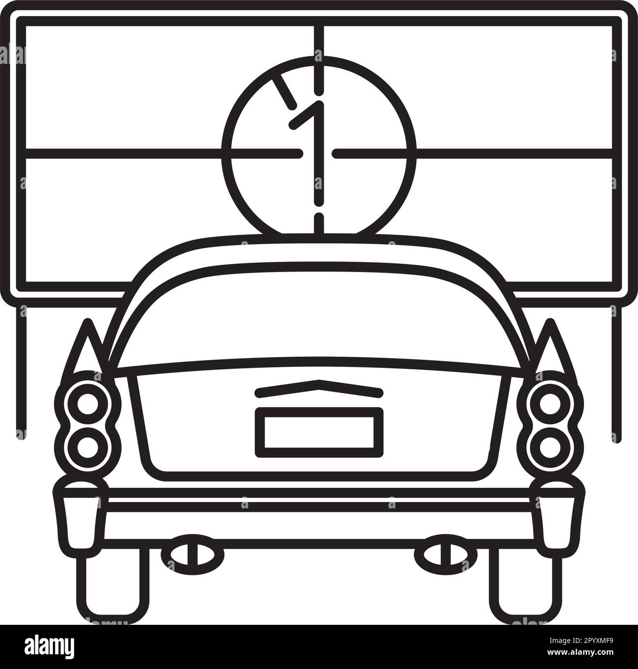 Auto americana d'epoca al drive-in film vettoriale icona per il Drive-in Movie Day il 6 giugno Illustrazione Vettoriale