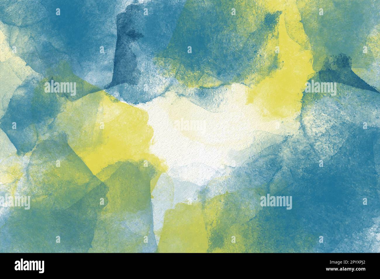Acquerello blu e giallo texture astratta con pennellate a strati, perfetto per sfondi e design. Foto Stock