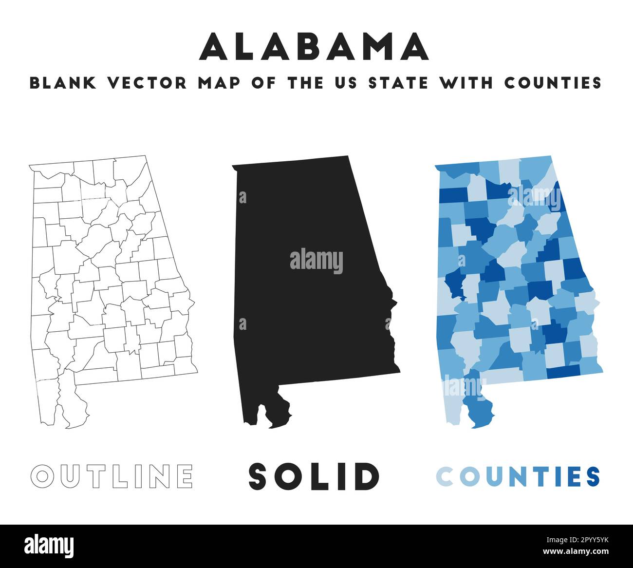 Mappa dell'Alabama. Confini dell'Alabama per la vostra infografica. Forma dello stato vettore US. Illustrazione vettoriale. Illustrazione Vettoriale
