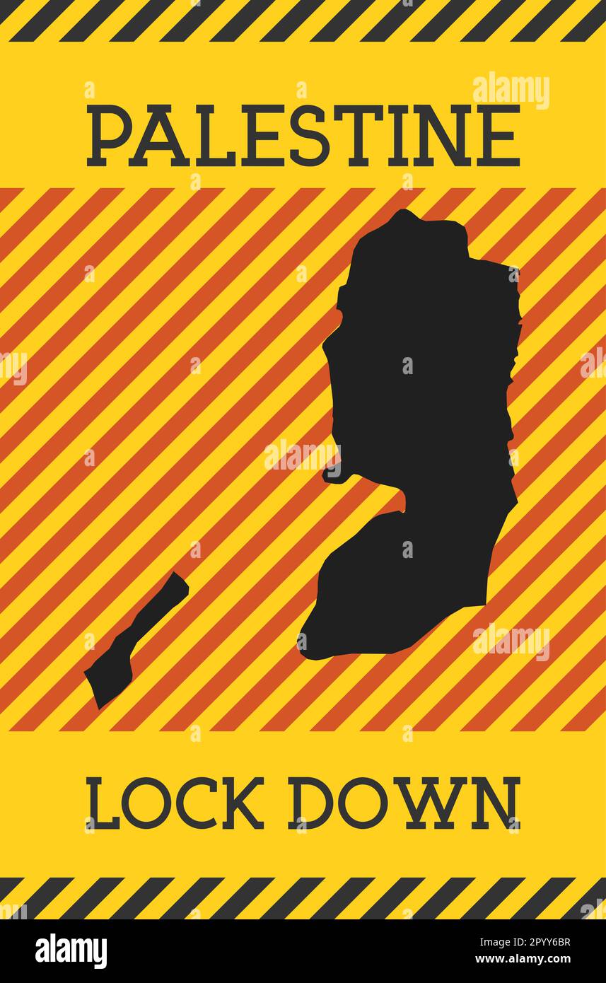 Segnale di blocco Palestina. Icona gialla di pericolo pandemico. Illustrazione vettoriale. Illustrazione Vettoriale