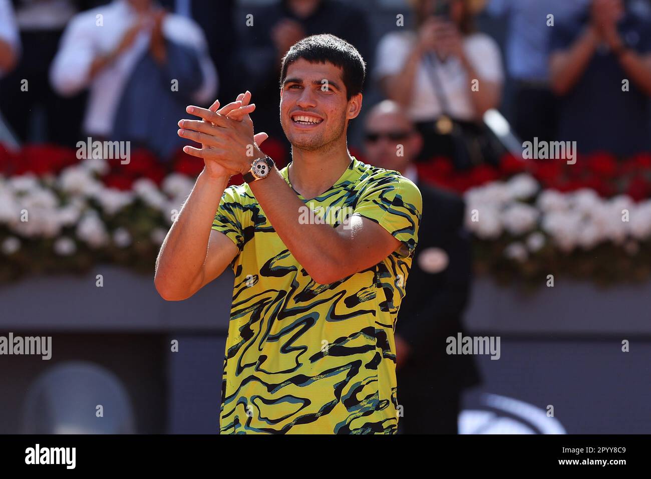 Carlos Alcaraz durante il Mutua Madrid Open 2023, Masters 1000 torneo di tennis il 5 maggio 2023 a Caja Magica a Madrid, Spagna - Photo: Antoine Couvercelle/DPPI/LiveMedia Foto Stock