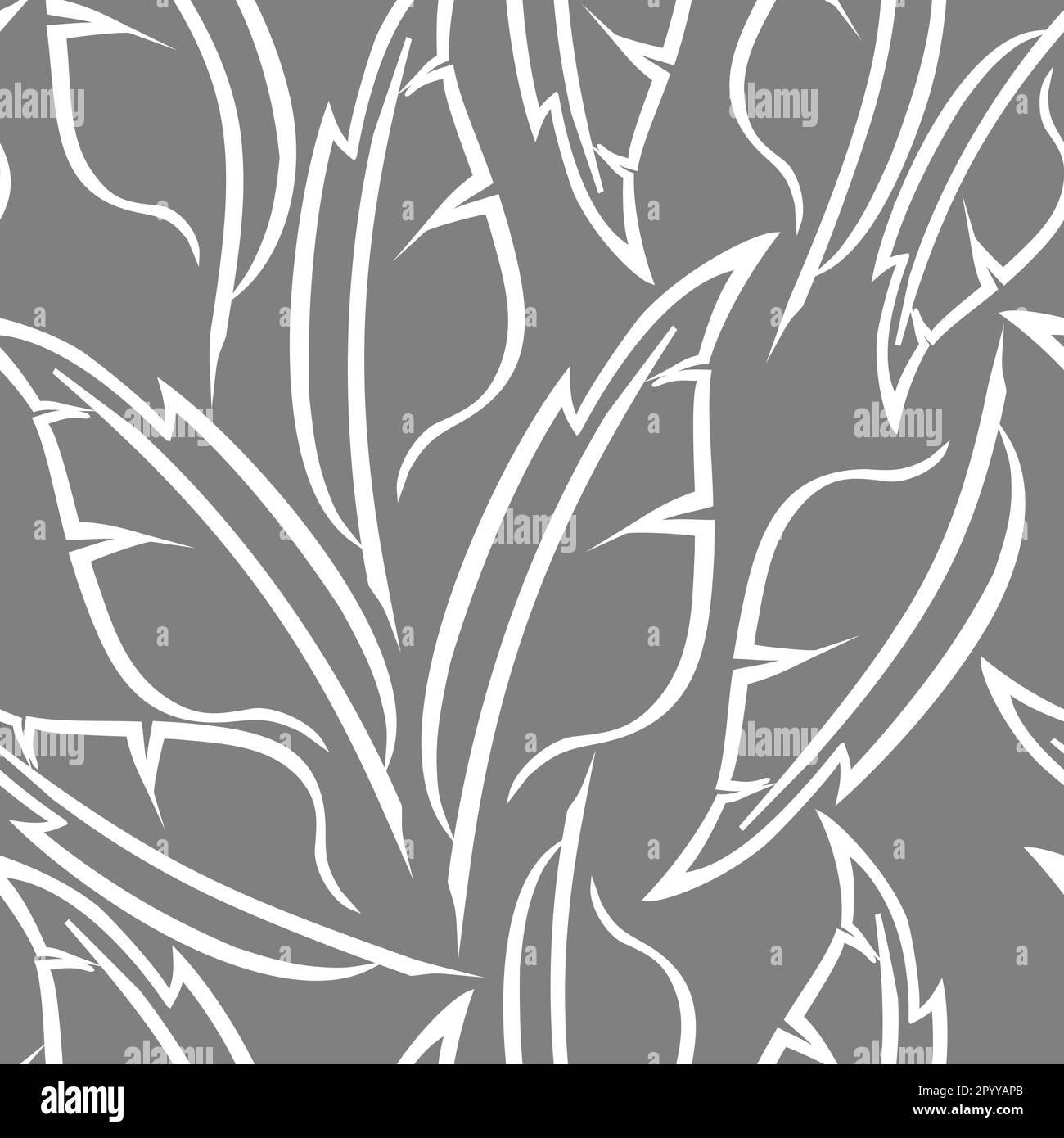 disegno grafico bianco di piume stilizzate su sfondo grigio, texture, design Foto Stock