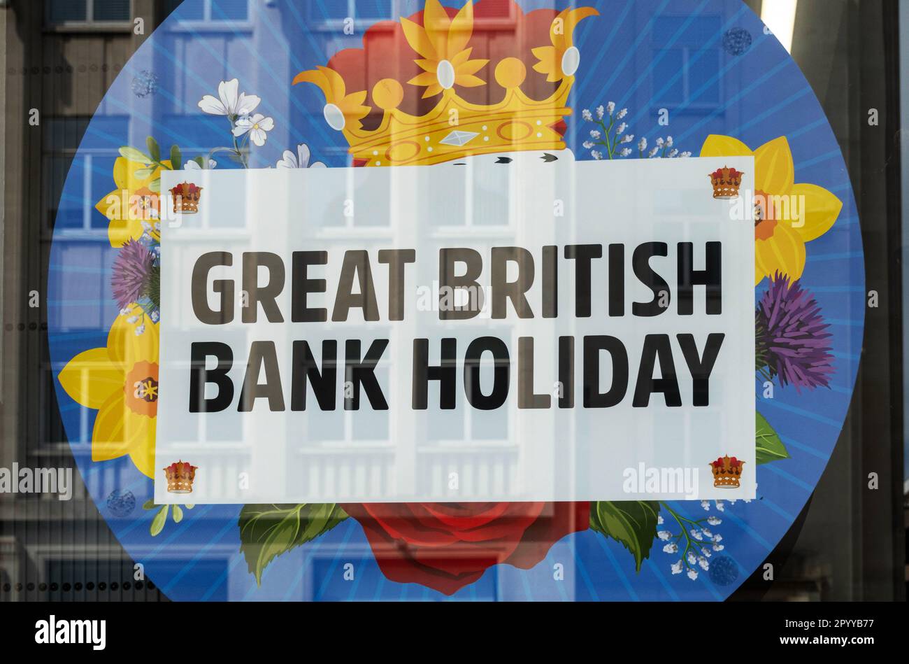 Great British Bank Holiday segno, un ricordo di Charles III incoronazione, Liverpool Foto Stock