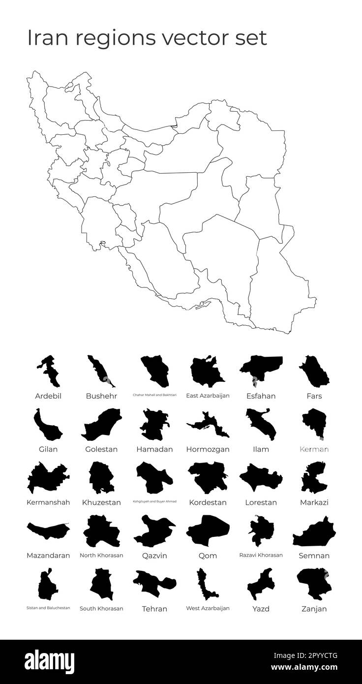 Mappa Iran con forme di regioni. Mappa vettoriale vuota del Paese con le regioni. Confini del paese per la vostra infografica. Illustrazione vettoriale. Illustrazione Vettoriale