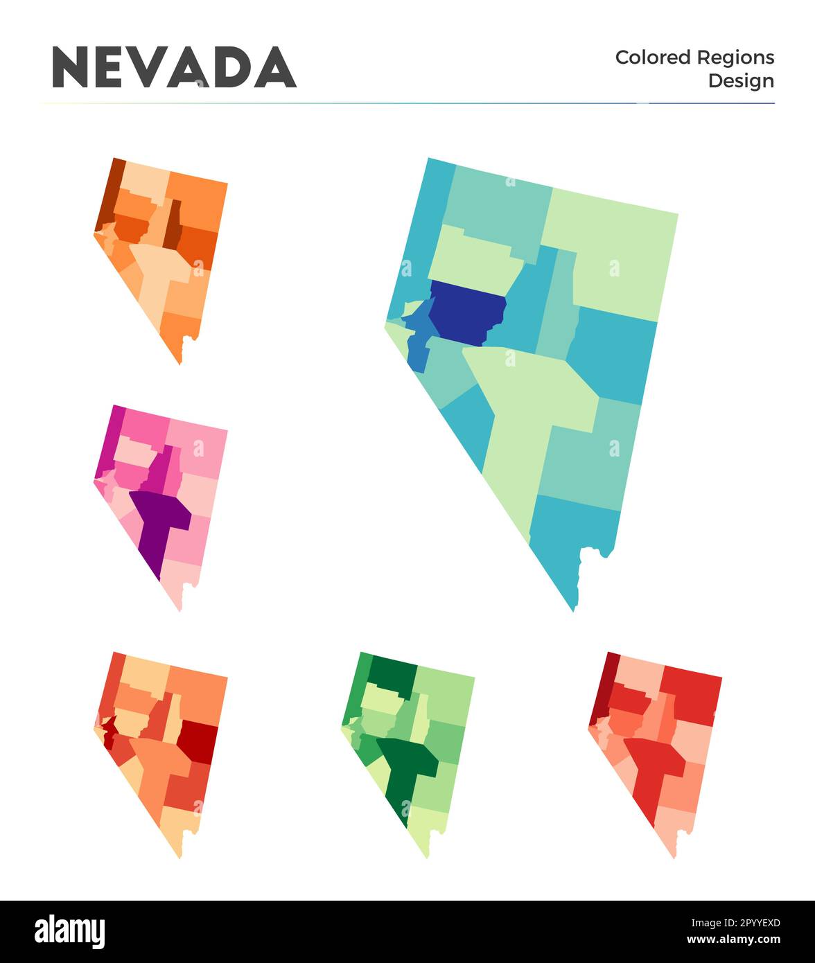 Collezione di mappe del Nevada. Confini del Nevada per la tua infografica. Regioni a colori degli Stati Uniti. Illustrazione vettoriale. Illustrazione Vettoriale