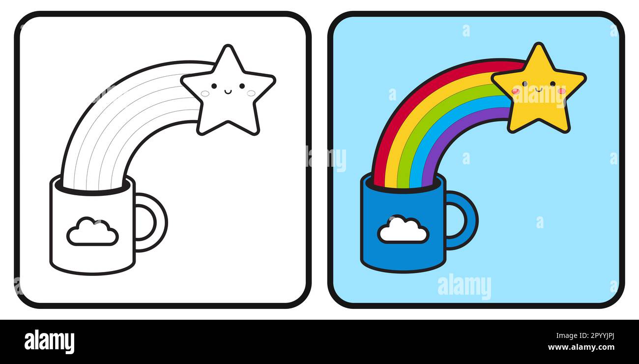Libro da colorare per bambini. Coppa, arcobaleno e stella. Clipart del vettore. Illustrazione vettoriale. Illustrazione vettoriale Illustrazione Vettoriale