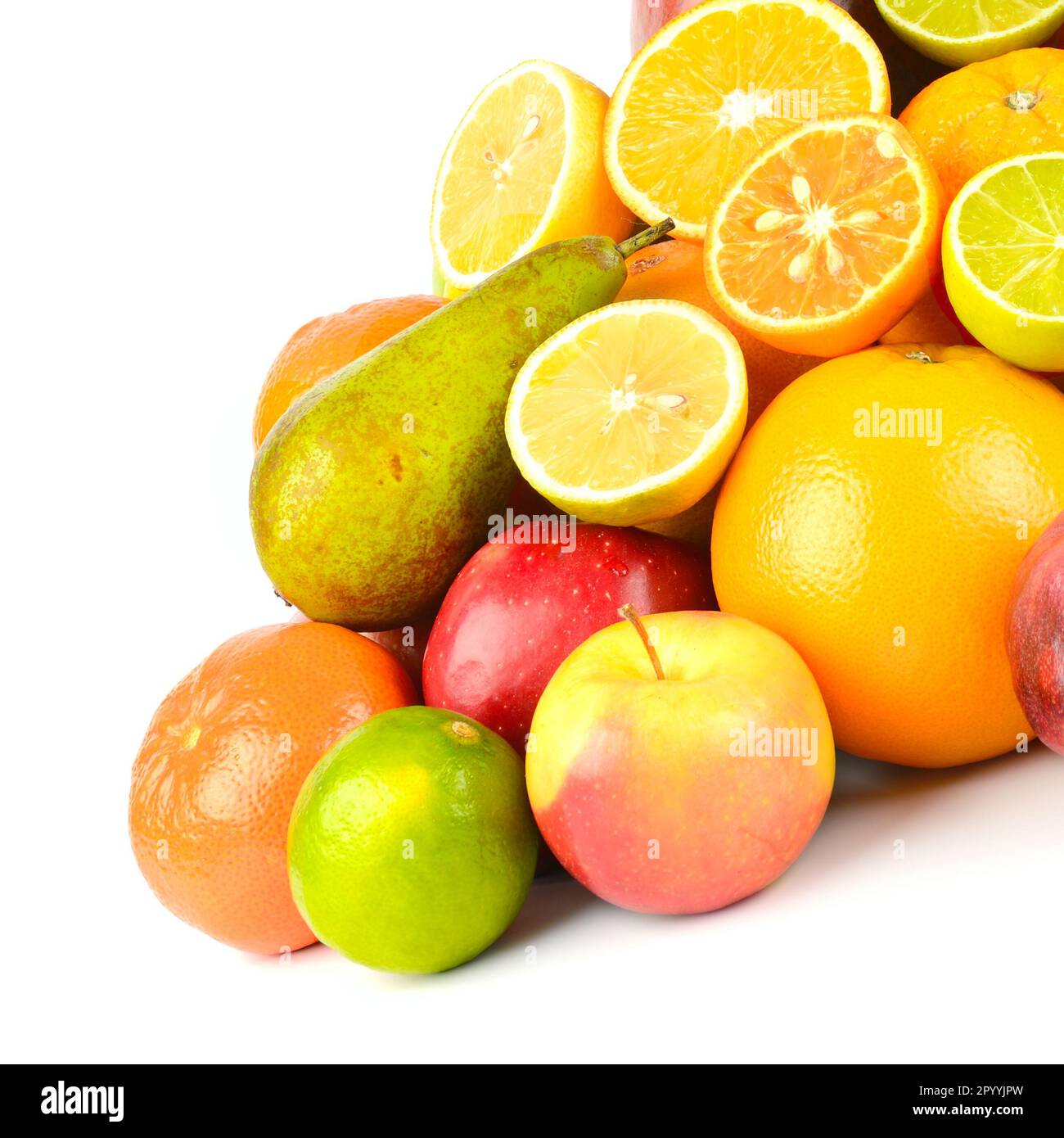 Sani frutti isolati su sfondo bianco. Foto Stock