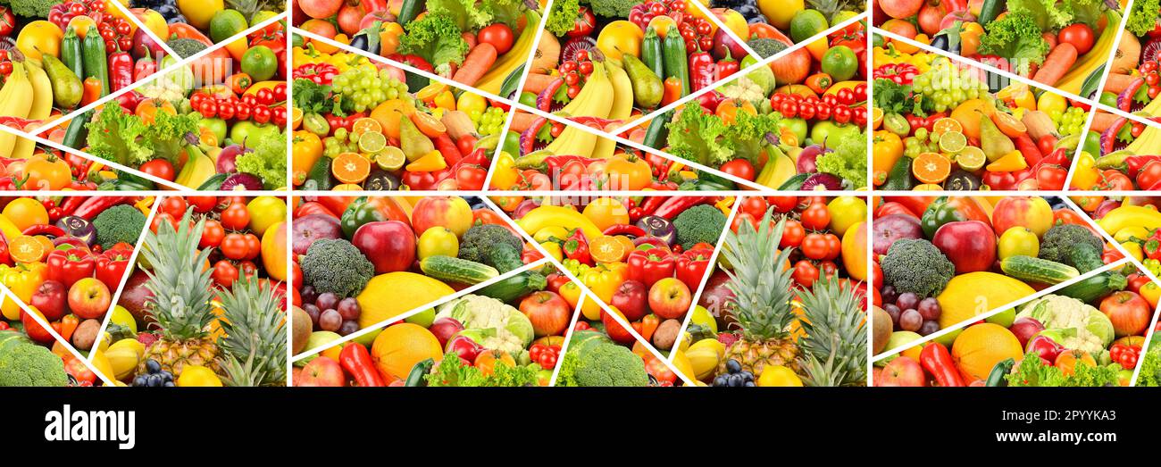 Bella senza cuciture modello sano colorato frutta, verdura e bacche. Foto Stock