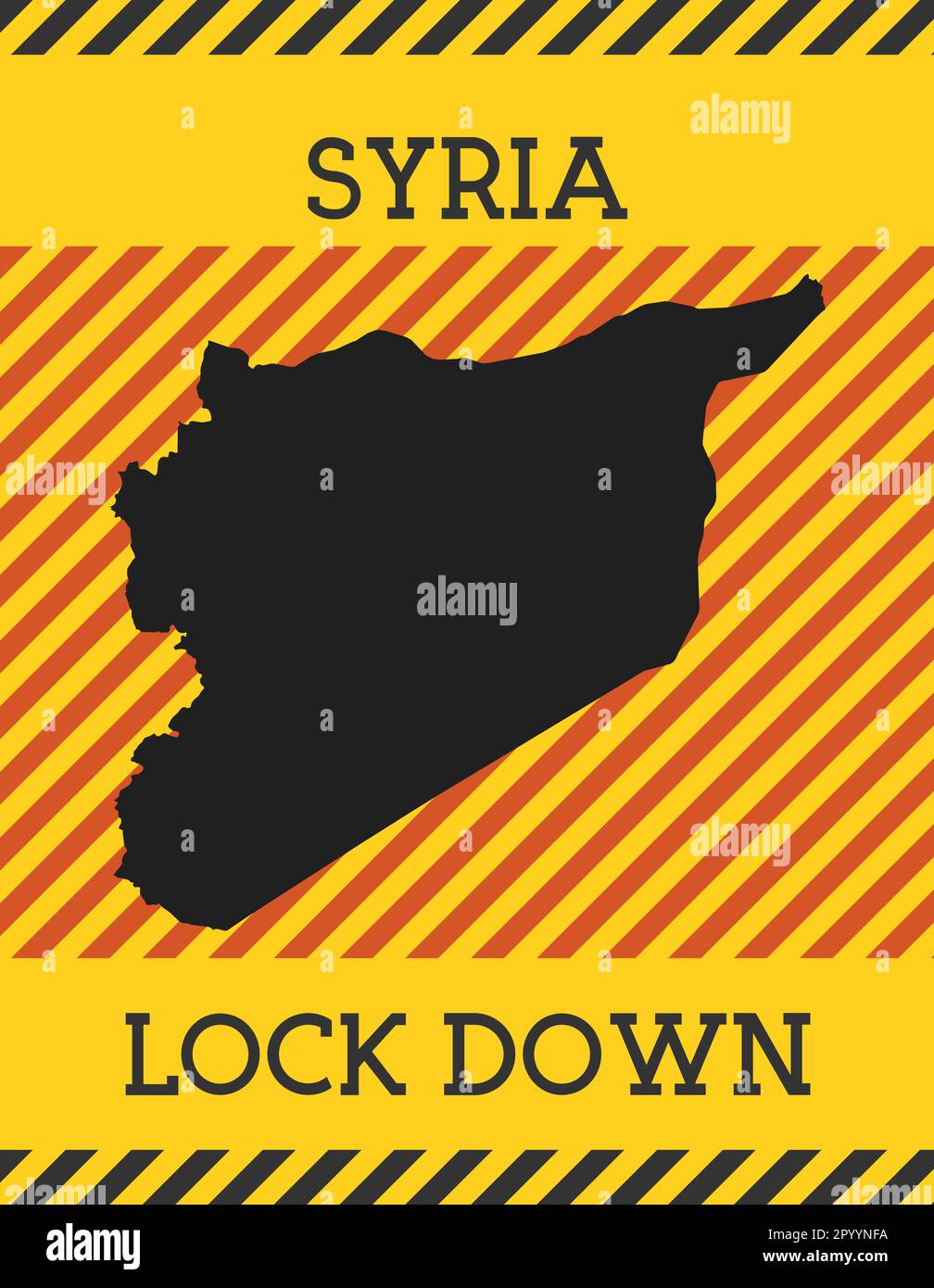 Segno di blocco della Siria. Icona gialla di pericolo pandemia paese. Illustrazione vettoriale. Illustrazione Vettoriale