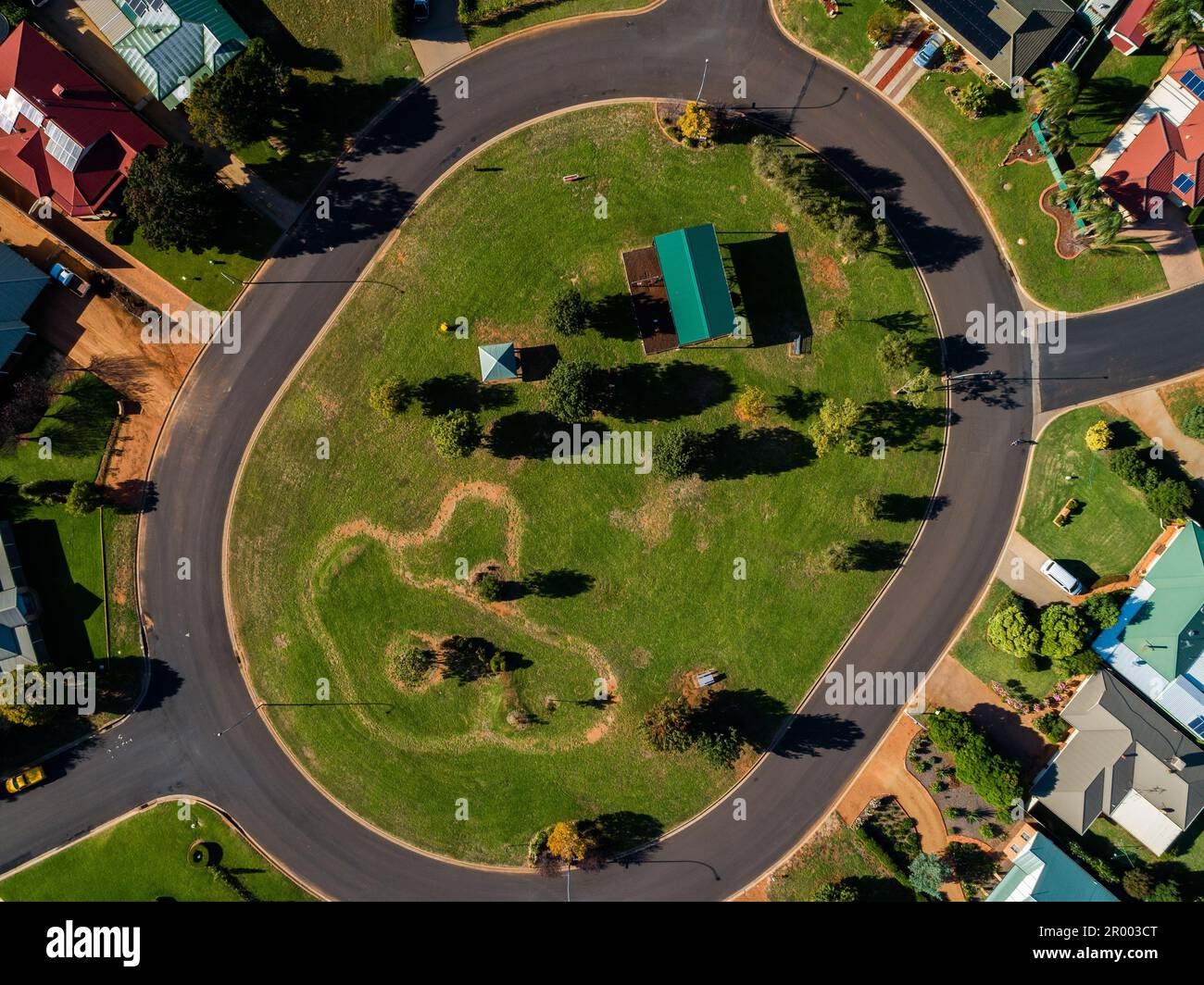 Vista aerea del parco ovale nella città di campagna Foto Stock
