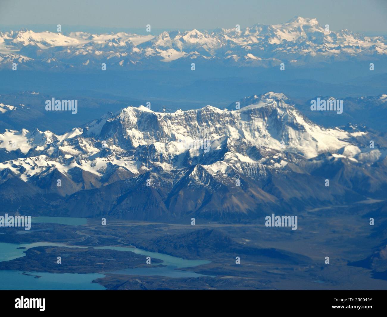 Veduta aerea di Cerro San Lorenzo, Cerro San Valentin, Parco Nazionale Perito Moreno e campo di ghiaccio della Patagonia settentrionale Foto Stock