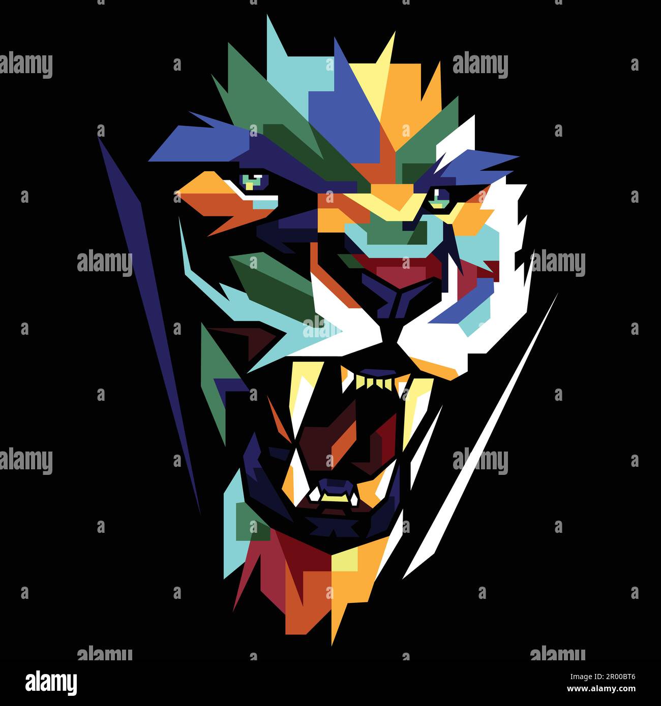 faccia della tigre colorata in stile pop art Illustrazione Vettoriale