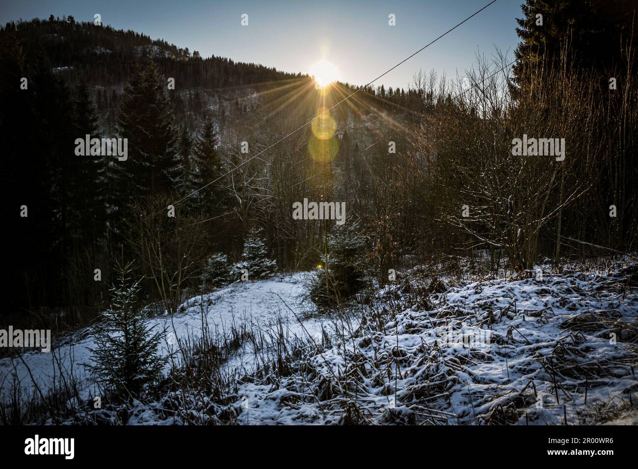 Gli ultimi raggi del Sole in inverno - Norvegia Foto Stock