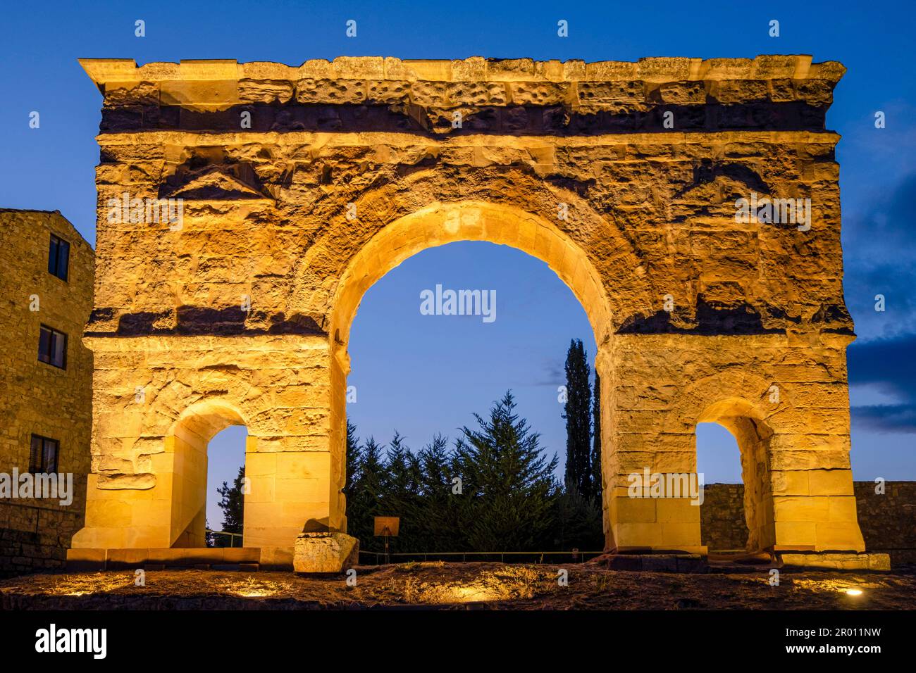 arco di triunfo romano, siglo i a. C., Medinaceli, Soria, comunidad autónoma de Castilla y León, Spagna, Europa Foto Stock