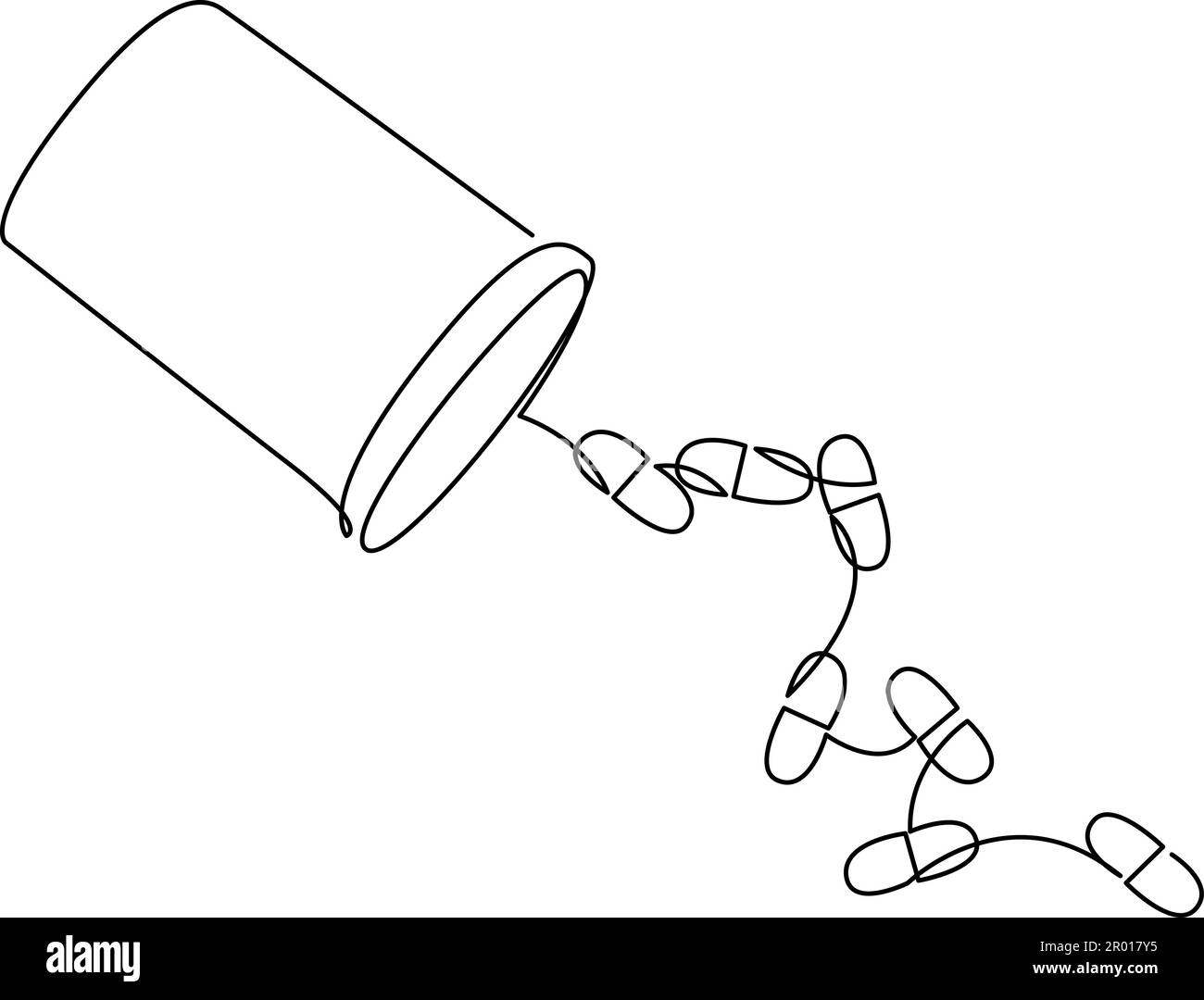 Disegno continuo a linea singola della pillola o del flacone della capsula del medicinale. Un'illustrazione vettoriale della linea di arte della cura medica della farmacia del contenitore Illustrazione Vettoriale