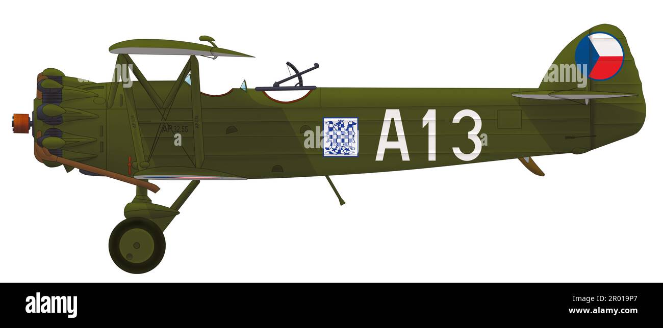 Aero AP.32,55 del volo 5 del Reggimento aereo 2 dell'esercito cecoslovacco Air Force, aprile 1932 Foto Stock