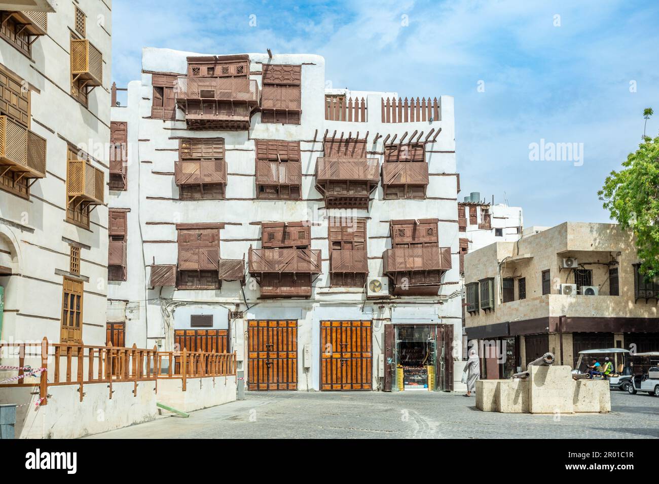 Centro storico di al-Balad con case musulmane tradizionali, Jedda, Arabia Saudita Foto Stock