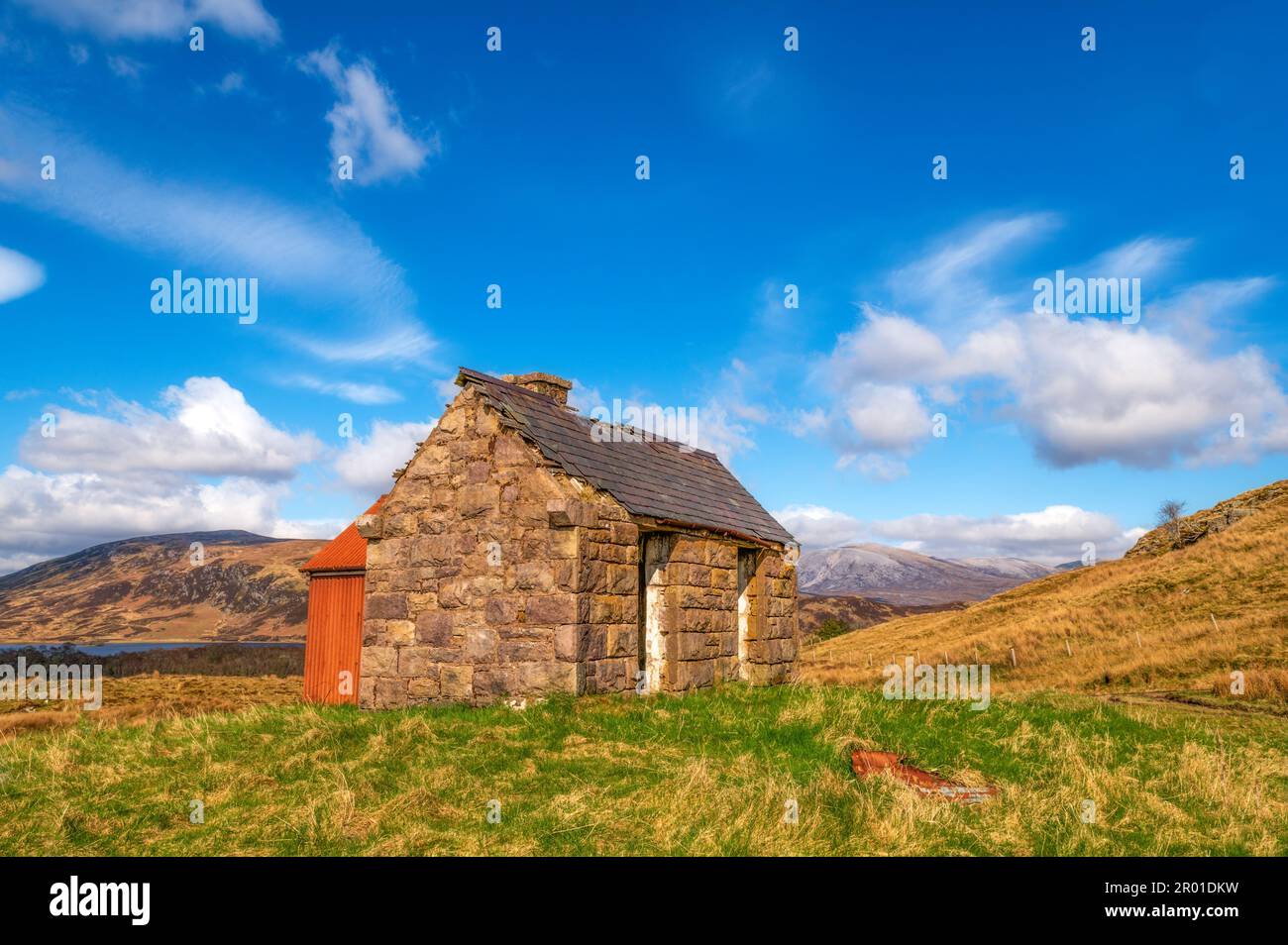 L'elfino Bothy ad Assynt, Sutherland, Scozia Foto Stock