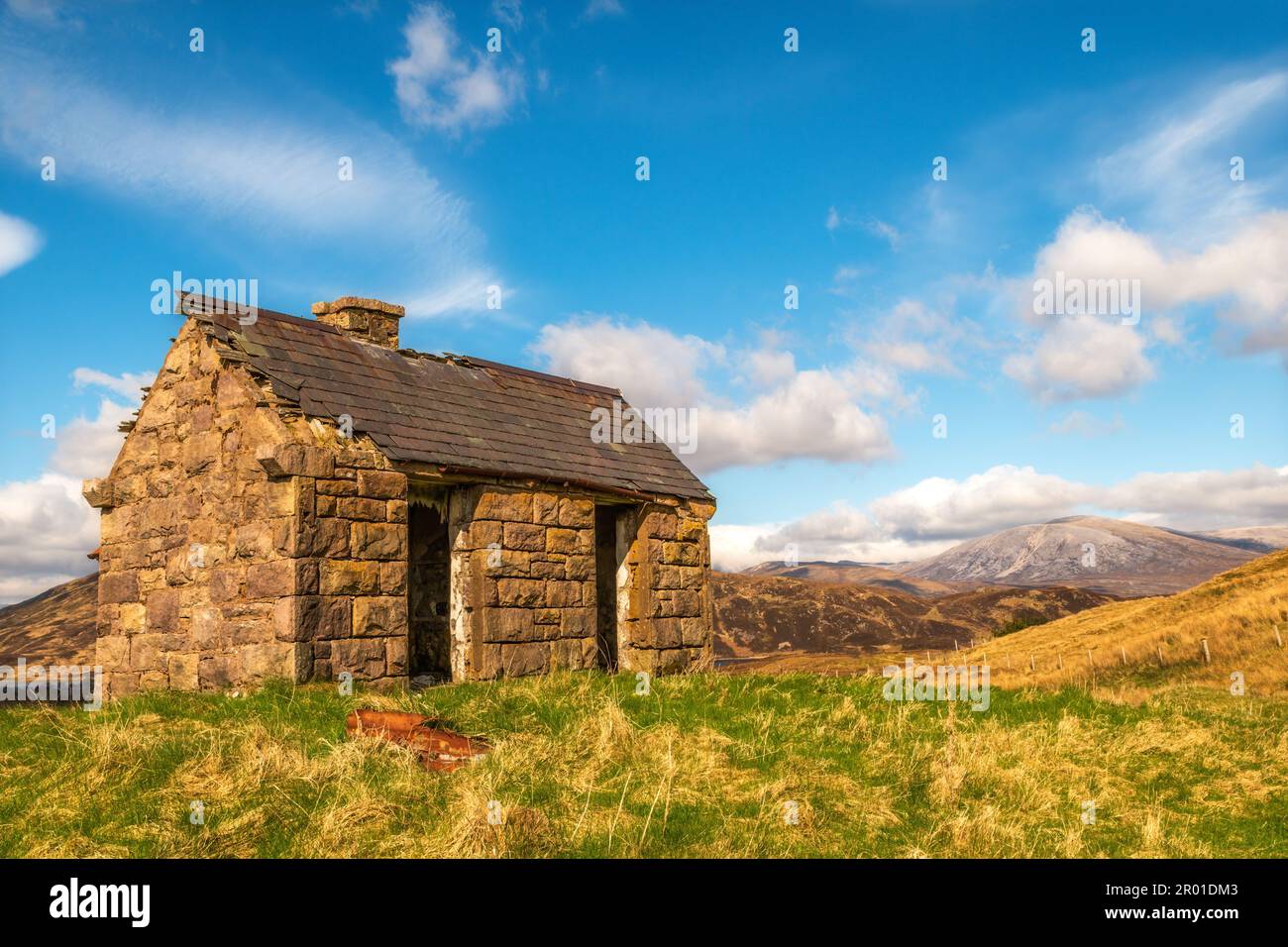 L'elfino Bothy ad Assynt, Sutherland, Scozia Foto Stock