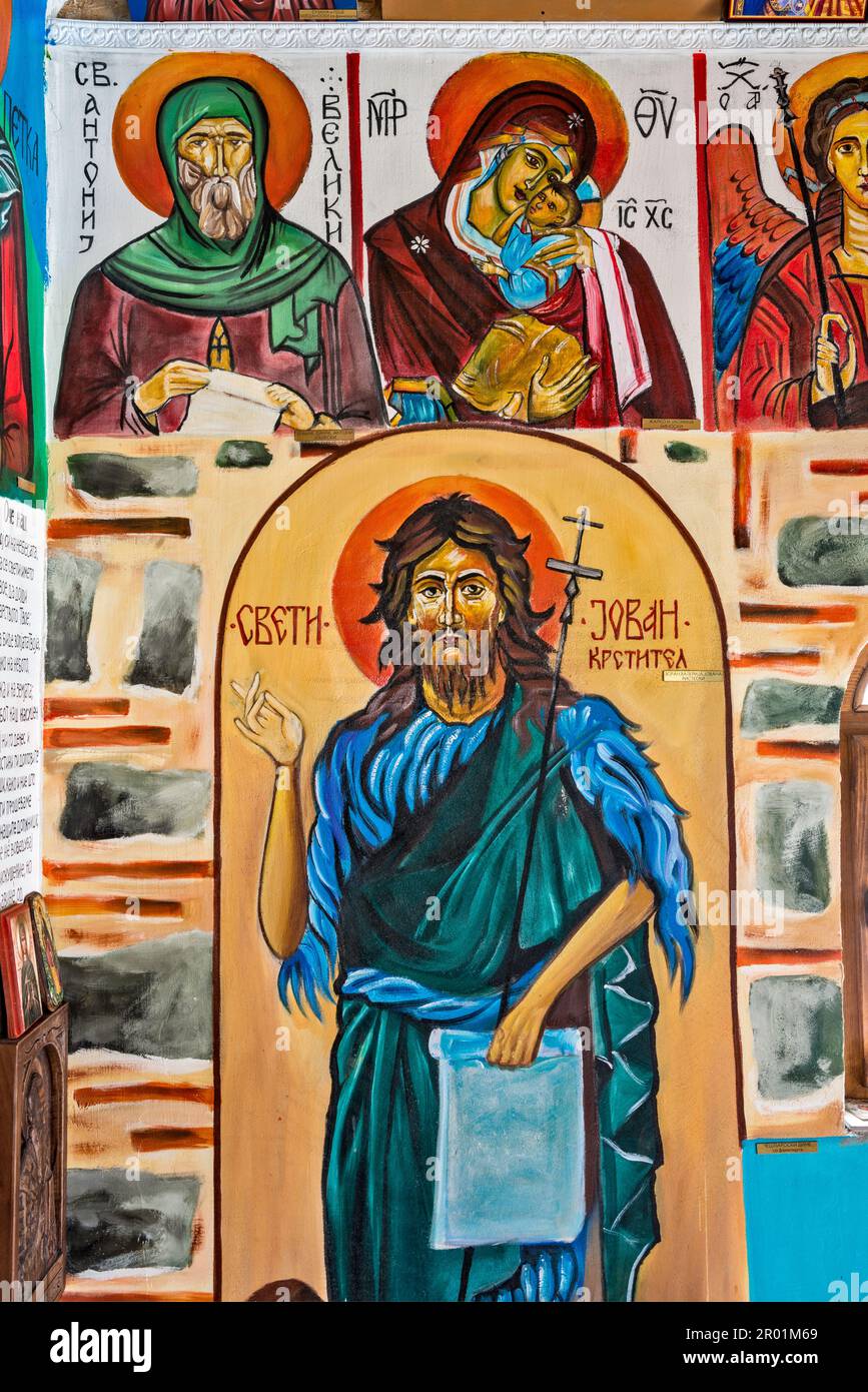 Immagine di San Demetrio, nella Cappella di Sant'Ignazio, cappella stradale, ortodossa macedone, costruita nel 2019, a est di Prilep, Pelagonia, Macedonia settentrionale Foto Stock