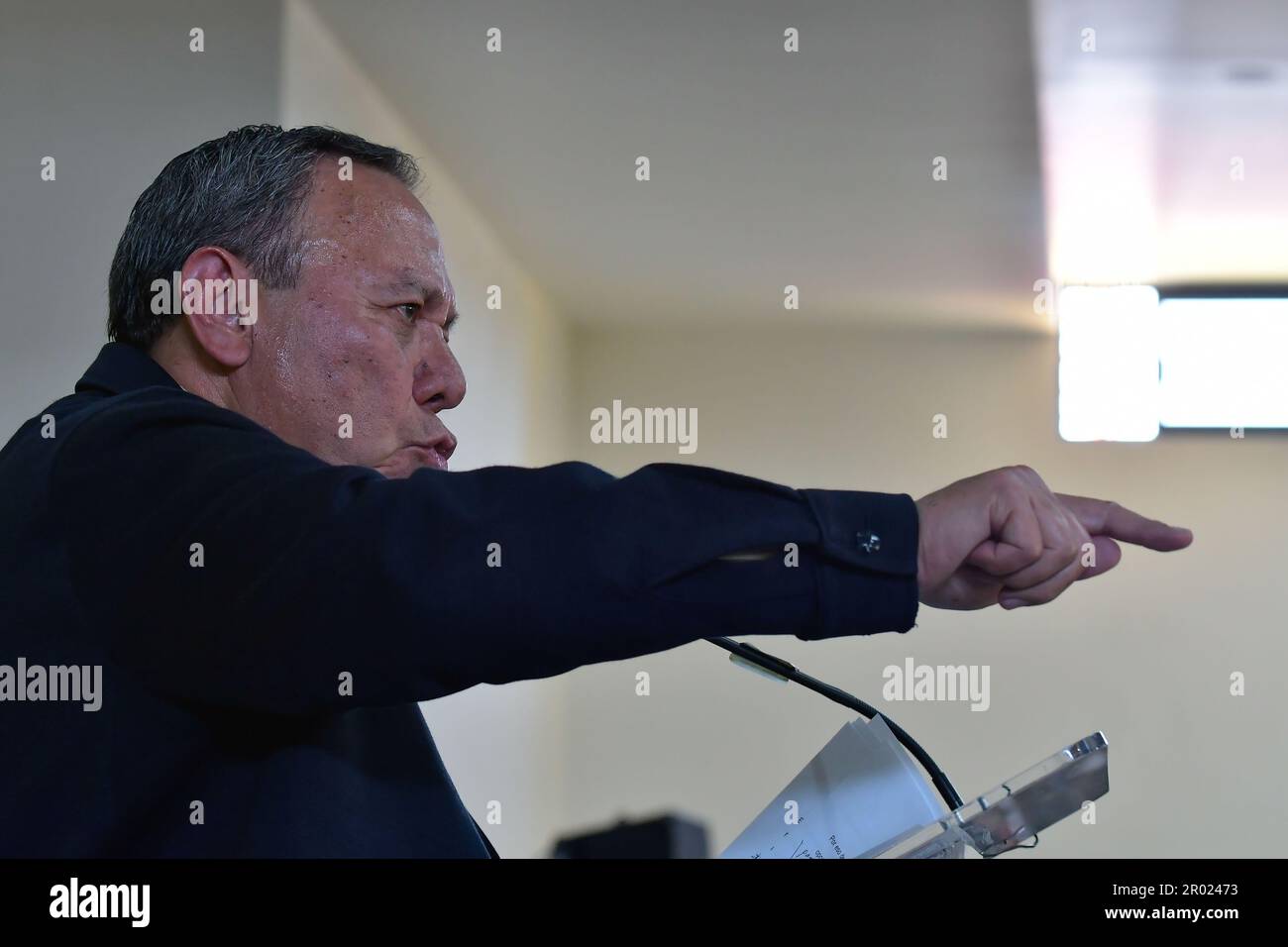 05 maggio 2023 Toluca , Messico : Jesús Zambrano, Presidente Nazionale del Partito della Rivoluzione Democratica (PRD) , durante la commemorazione del 34th° anniversario del Partito della Rivoluzione Democratica (PRD). Il 05 maggio 2023 a Toluca, Messico. (Foto di Arturo Hernández / Eyepix Group/Sipa USA) Foto Stock