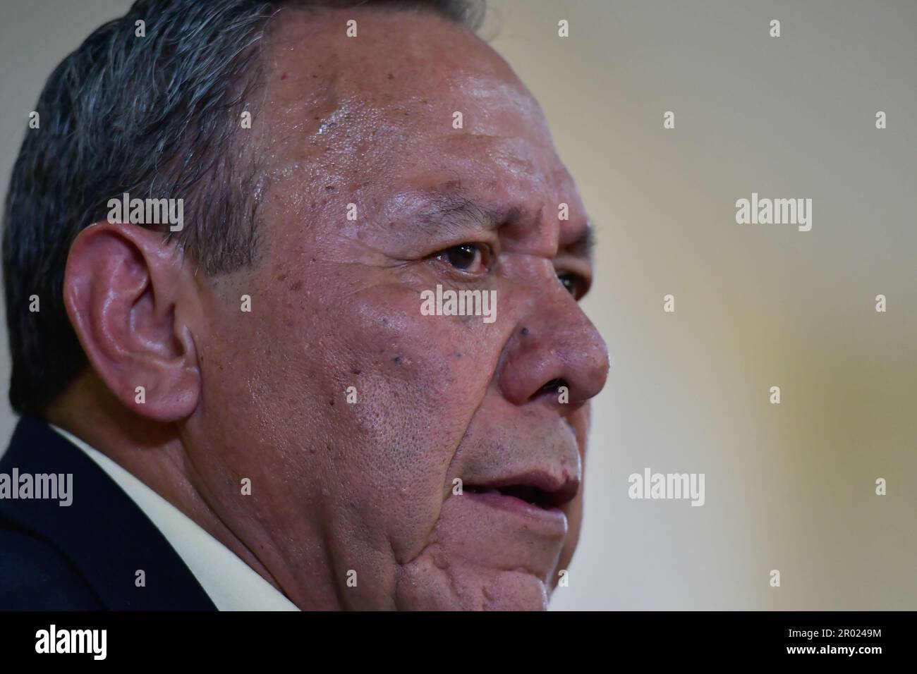 05 maggio 2023 Toluca , Messico : Jesús Zambrano, Presidente Nazionale del Partito della Rivoluzione Democratica (PRD) , durante la commemorazione del 34th° anniversario del Partito della Rivoluzione Democratica (PRD). Il 05 maggio 2023 a Toluca, Messico. (Foto di Arturo Hernández / Eyepix Group/Sipa USA) Foto Stock