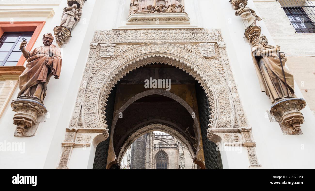 Spagna, Regione Andalusa. Particolare del Palazzo reale di Alcazar a Siviglia Foto Stock