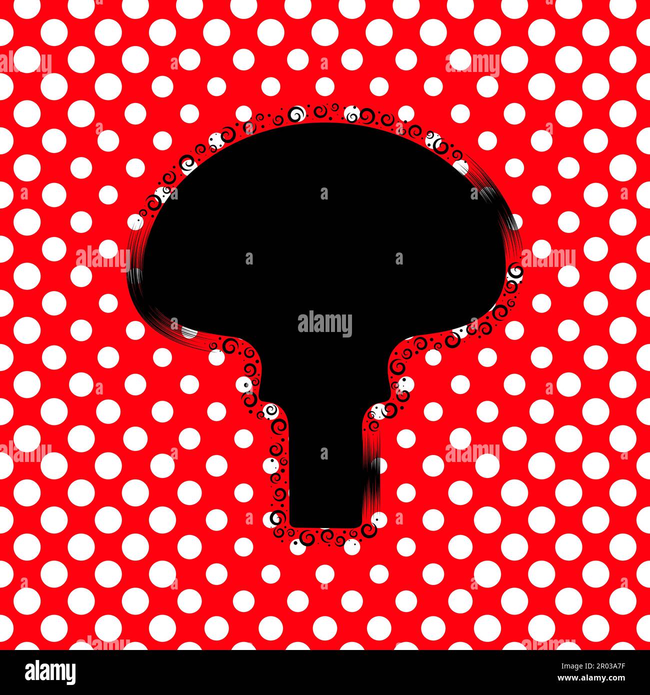 Illustrazione di una silhouette a fungo agarico a mosca con texture rossa e bianca. Sfondo colorato vettoriale. Illustrazione Vettoriale