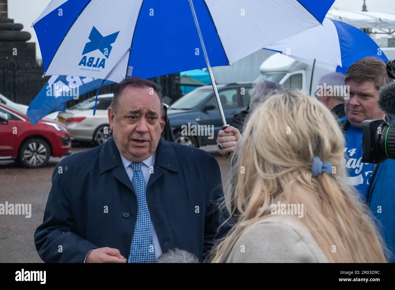 Glasgow, Scozia, Regno Unito. 6th maggio, 2023. L'ex primo ministro Alex Salmond si unisce ai sostenitori dell'indipendenza scozzese per marciare da Kelvingrove Park attraverso il centro della città a un rally a Glasgow Green. L'evento è stato organizzato dal gruppo All Under One Banner. Credit: SKULLY/Alamy Live News Foto Stock