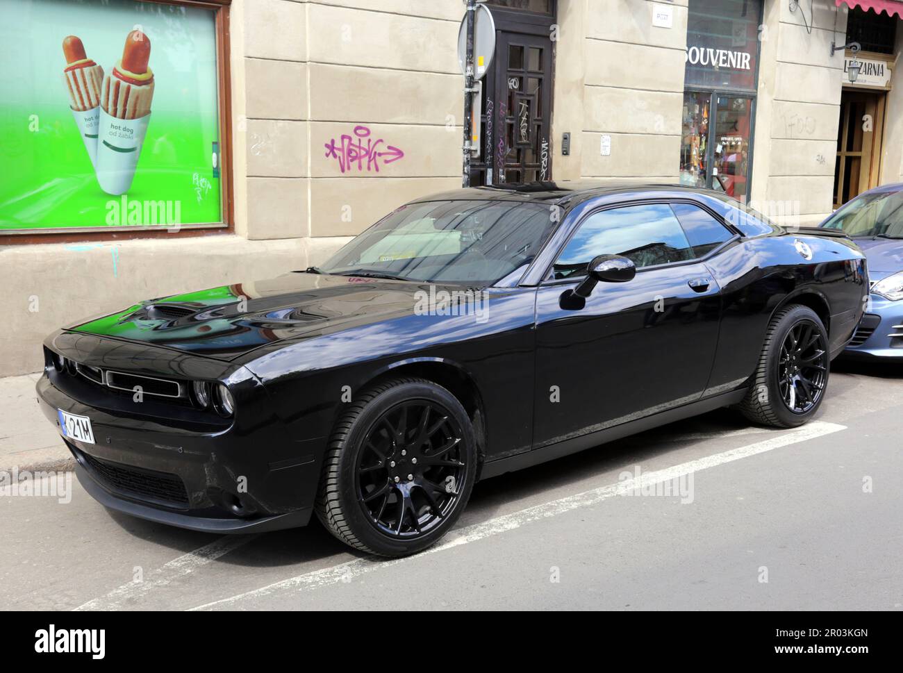 Cracovia. Cracovia. Polonia. Black Dodge Challenger III famosa auto sportiva americana. Foto Stock