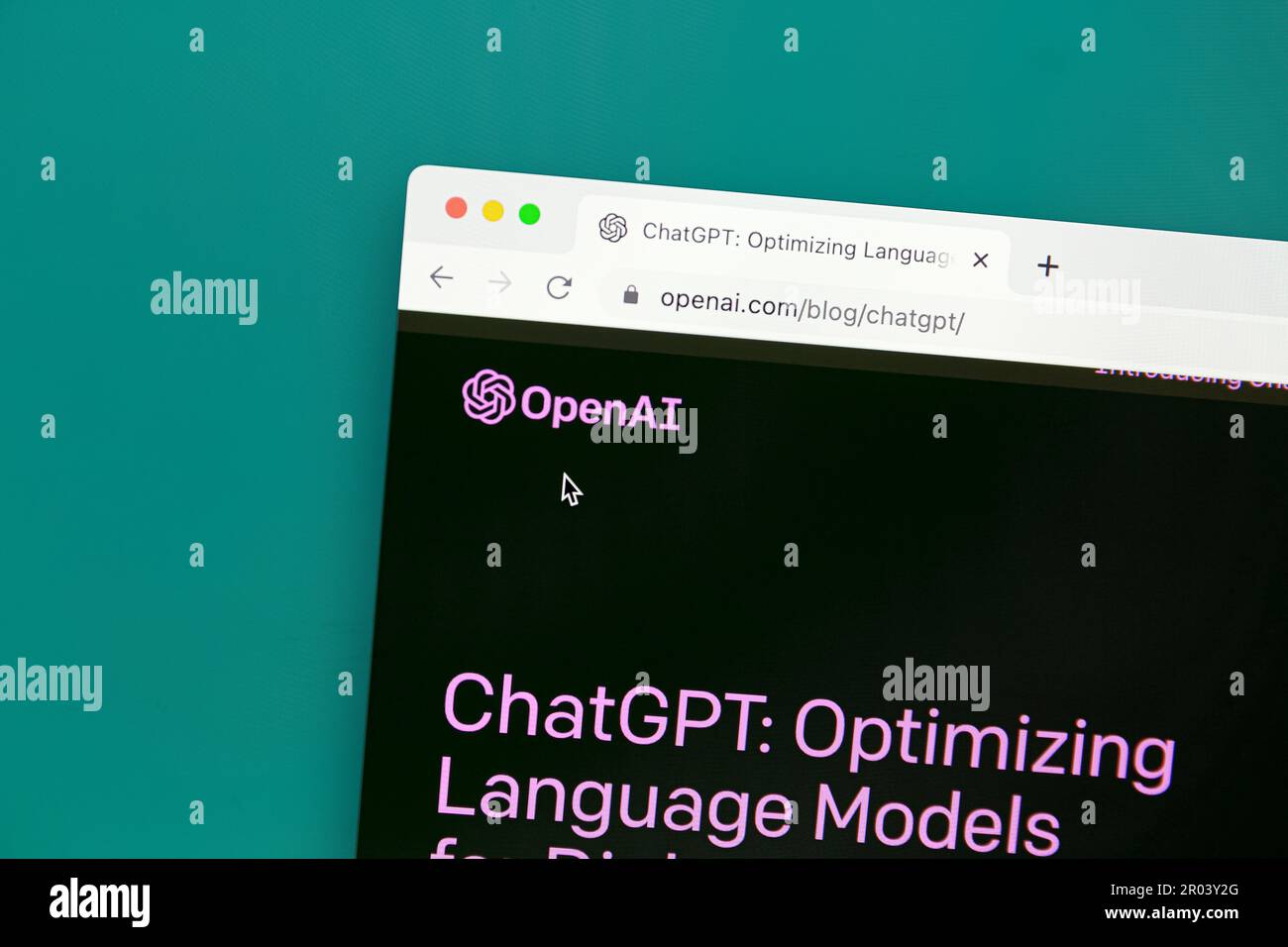 Ostersund, Svezia - 26 gennaio 2023: Sito web OpenAI ChatGPT sullo schermo di un computer. ChatGPT è un chatbot lanciato da OpenAI. Foto Stock