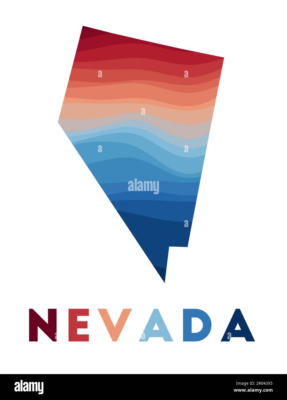 Mappa del Nevada. Mappa dello stato degli Stati Uniti con belle onde geometriche in colori blu rosso. Vivace forma Nevada. Illustrazione vettoriale. Illustrazione Vettoriale