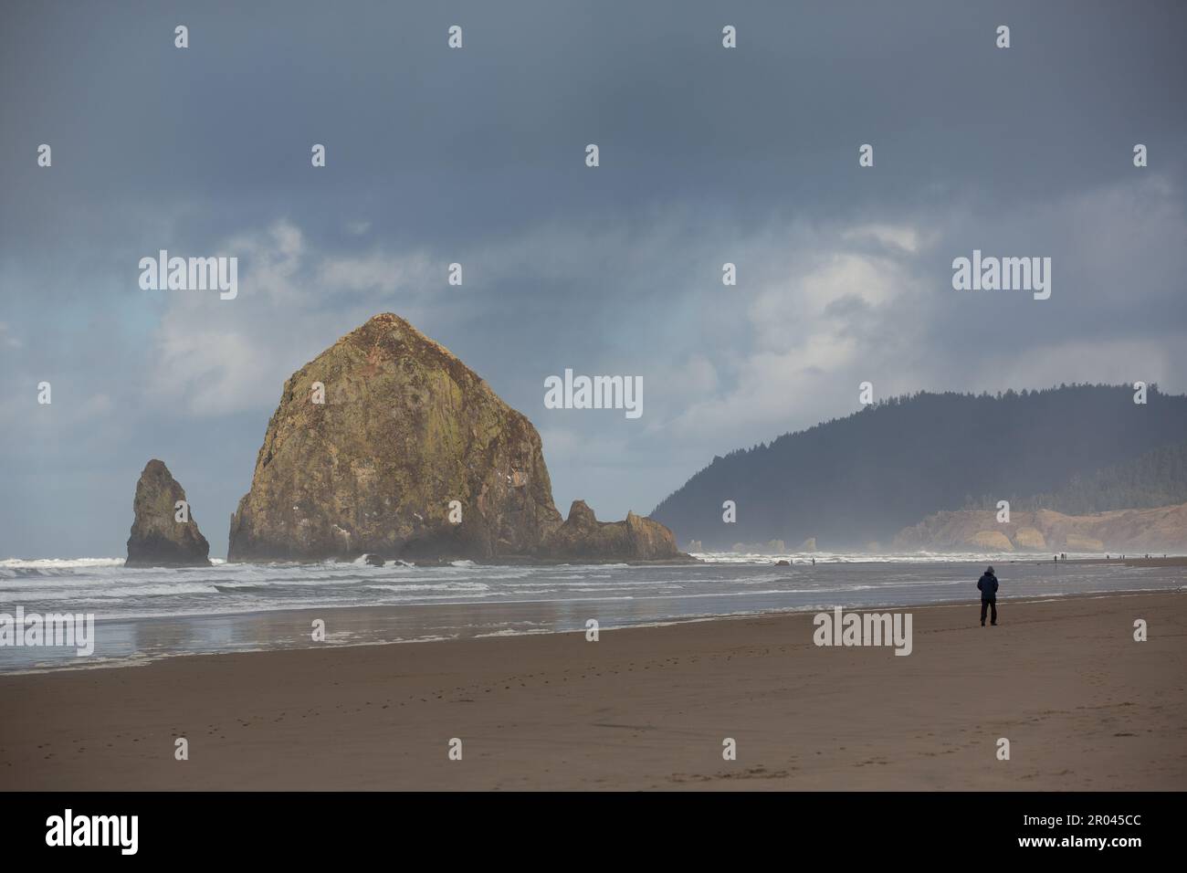 Canon Beach, Oregon, Stati Uniti d'America - 28 novembre 2022: Viste del costato dell'Oregon, di Haystack Rock e di altri panorami dall'Ecola state Park. Foto Stock