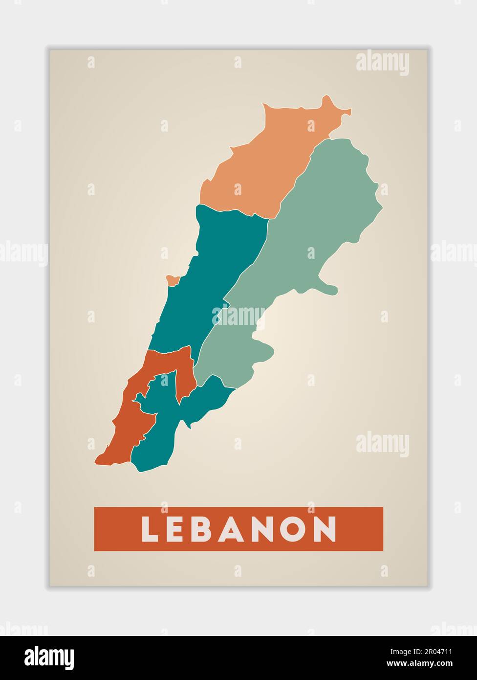 Poster in Libano. Mappa del paese con regioni colorate. Forma del Libano con nome del paese. Impressionante illustrazione vettoriale. Illustrazione Vettoriale