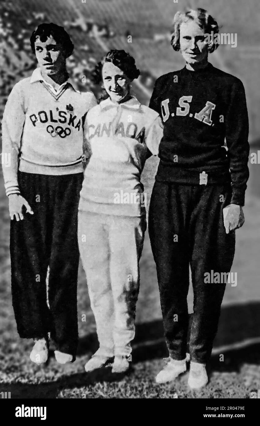 Partecipanti ai Giochi Olimpici del 1932, cruscotto di 100 metri, Vincitore Stella Walch, Polonia, Silver Hilda Strike, Canada, Bronze - Wilhelmina von Bremen, Stati Uniti. Walsh morì in un incidente di tiro nel 1980 all'età di 69 anni, un'autopsia rivelò che era un'ermafrodita. Foto Stock
