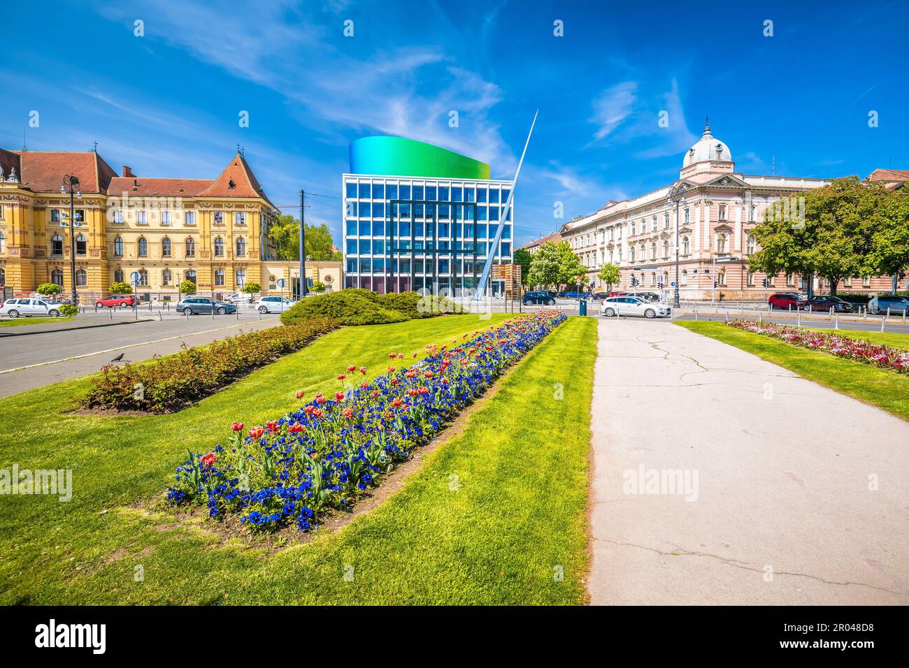 Zagabria. Repubblica di Croazia vista architettura quadrata, famosi punti di riferimento della capitale della Croazia Foto Stock