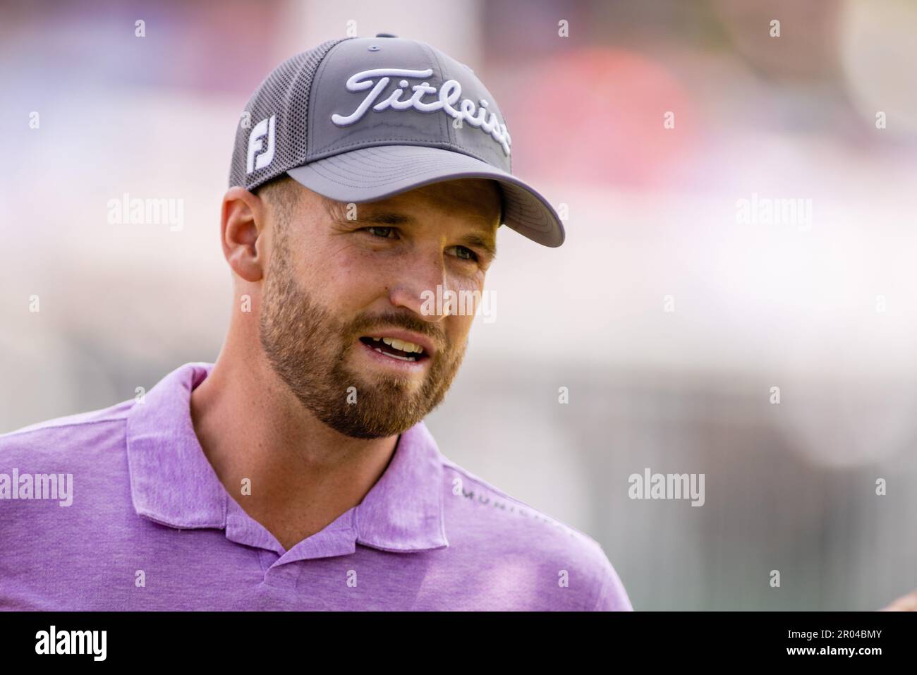 Charlotte, North Carolina, Stati Uniti. 6th maggio, 2023. Wyndham Clark sul green 8th durante il terzo round del campionato Wells Fargo 2023 al Quail Hollow Club di Charlotte, NC. (Scott Kinser/Cal Sport Media). Credit: csm/Alamy Live News Foto Stock