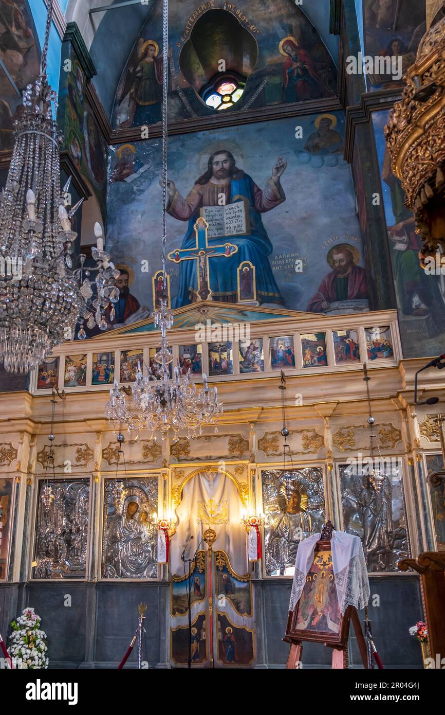 Interno della cattedrale ortodossa nel centro di la Canea, Creta, Grecia. Foto Stock