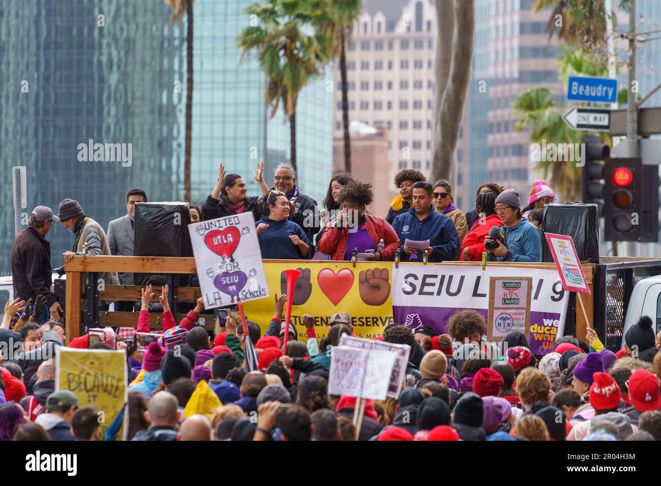 FILE Union leaders address thousands of Los Angeles Unified School