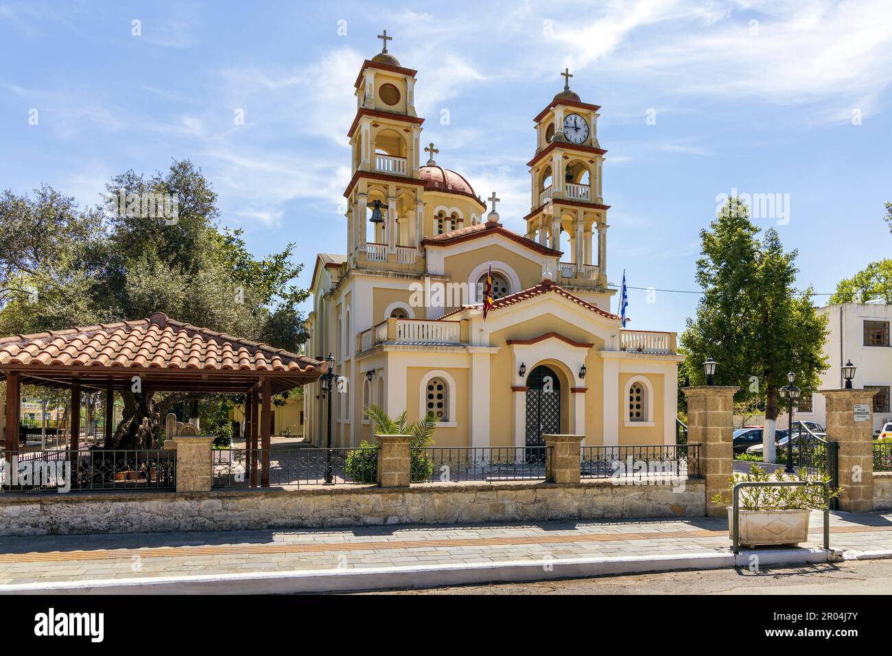 La pittoresca chiesa di Vryses, anche spelt Vrises o Vrisses, Creta, Grecia. Foto Stock
