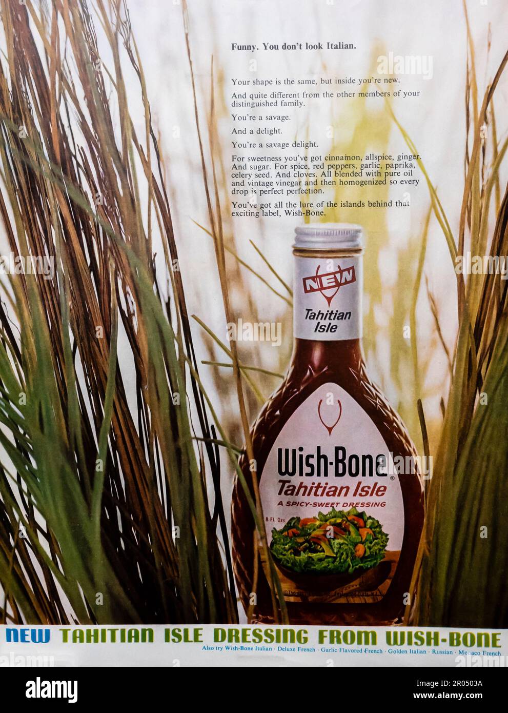 Wish Bone Tahitian Island Dressing spot in a Journal magazine, 1965 Foto Stock