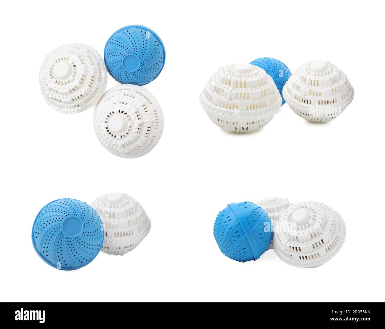 Set con palline asciugatrice per lavatrice su sfondo bianco Foto stock -  Alamy