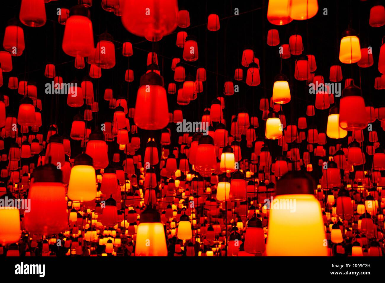 Odaiba, Tokyo, Giappone - 02 gennaio 2020: Bella proiettore e effetto luce riflettente arte digitale a EPSON TeamLab Borderless. Foto Stock