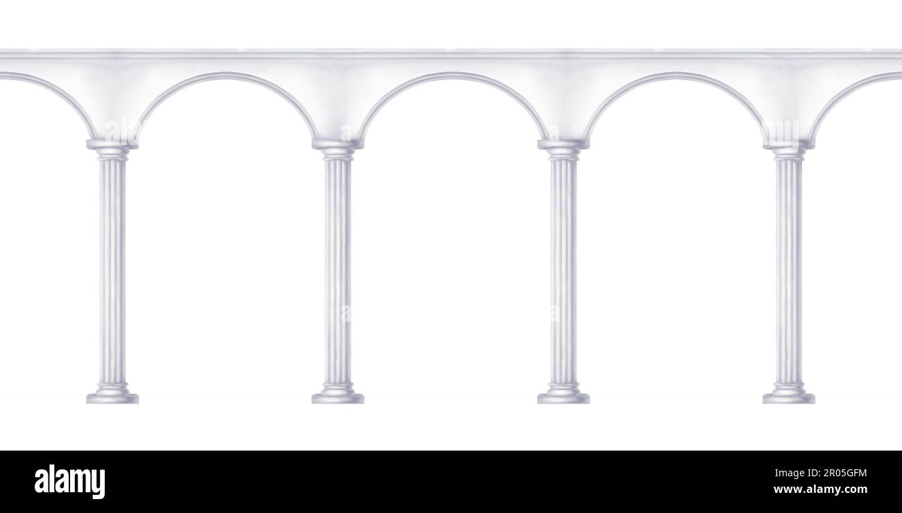 Antico colonnato classico di colonne di marmo in stile romano e rinascimentale. Illustrazione perfetta su sfondo bianco. Scenario antico, anfitheat Foto Stock