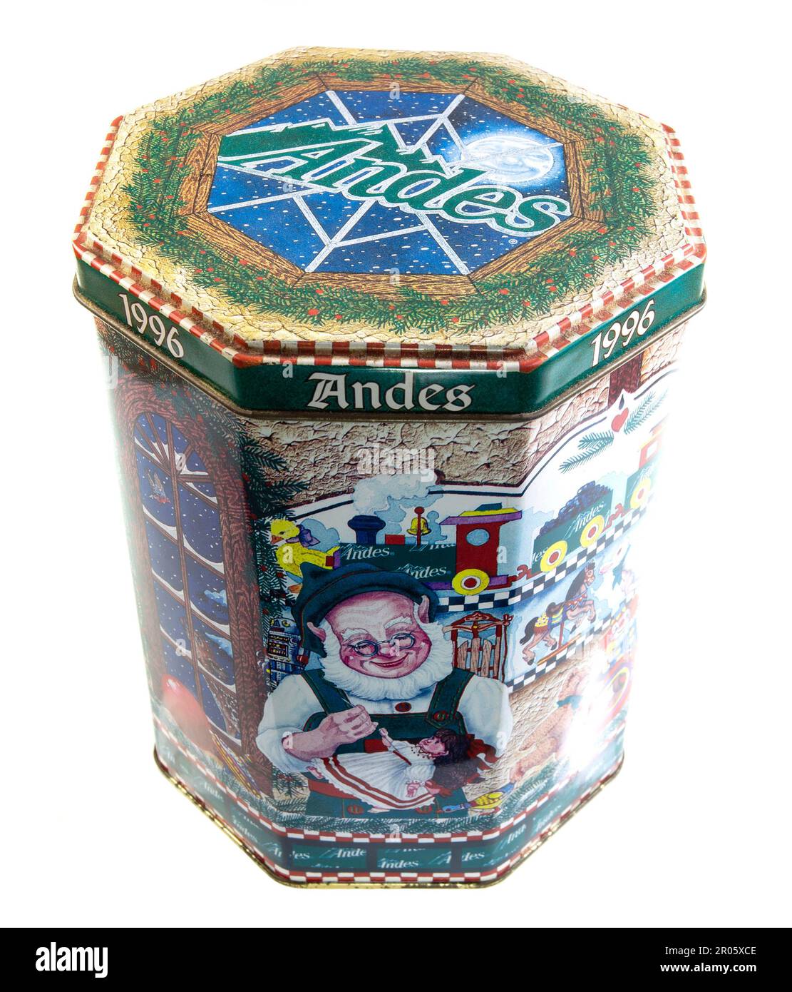 1996 scatola di biscotto d'epoca con tini classici di creme de menthe per le Ande Candies Foto Stock